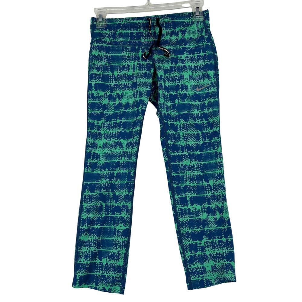 Nike Epic Run Cropped Leggings Size XS Blue Green Print Crop Dri-Fit Athletic